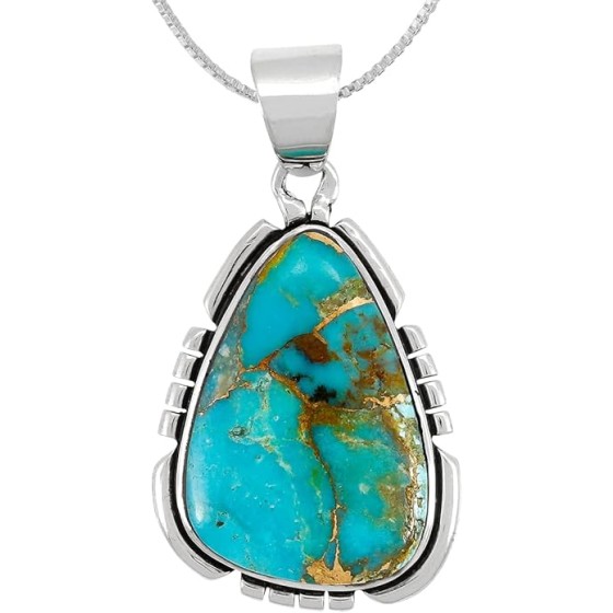 Turquoise Pendant Necklace 20" Sterling Silver 925 Genuine Gemstones (Choose Color)
