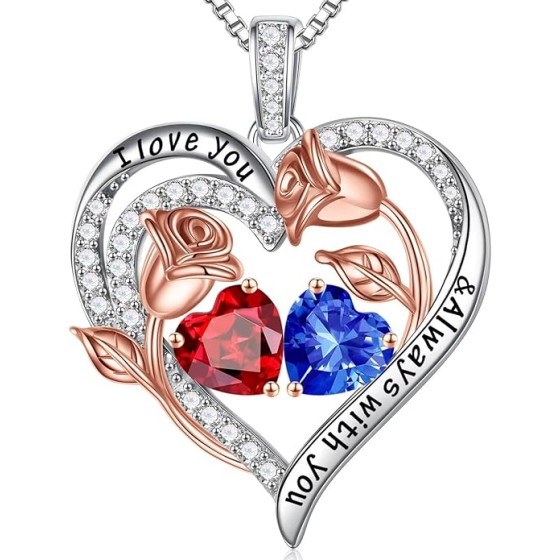 Iefil Birthstone Necklace for Women - 925 Sterling Silver Rose Heart Birthstone Necklace Birthday Anniversary Jewelry Gifts for Her Wife Mom Daughter 4.6 4.6 out of 5 stars    333 ratings