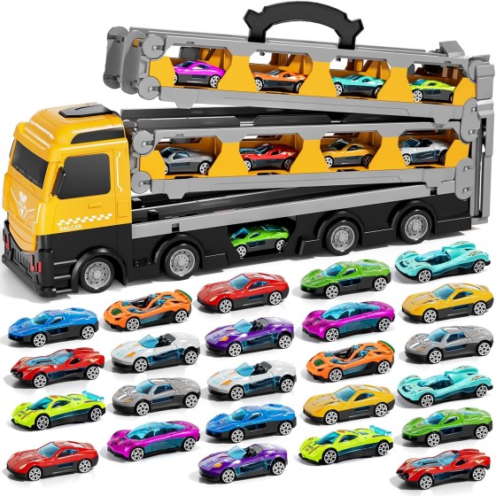 IHAHA 78 inches Transport Truck with 24pcs Die-Cast Cars Toys