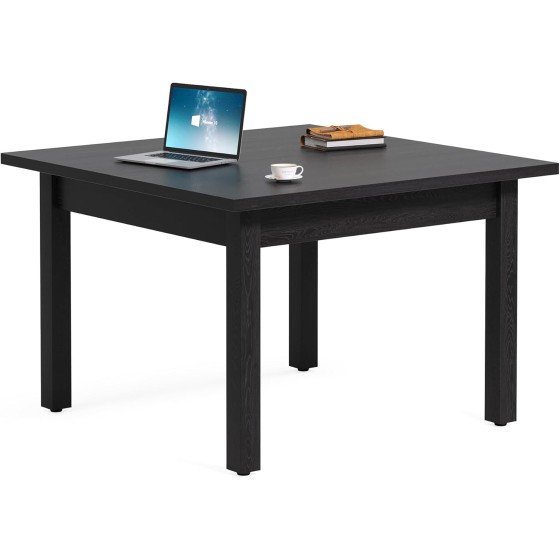 Tribesigns 39.4-Inch Square Conference Table for 4 People, Small Wooden Meeting Room Table with Solid Wood Legs and Thicken Tabletop for Conference Room Seminar Room Boardroom (Black)