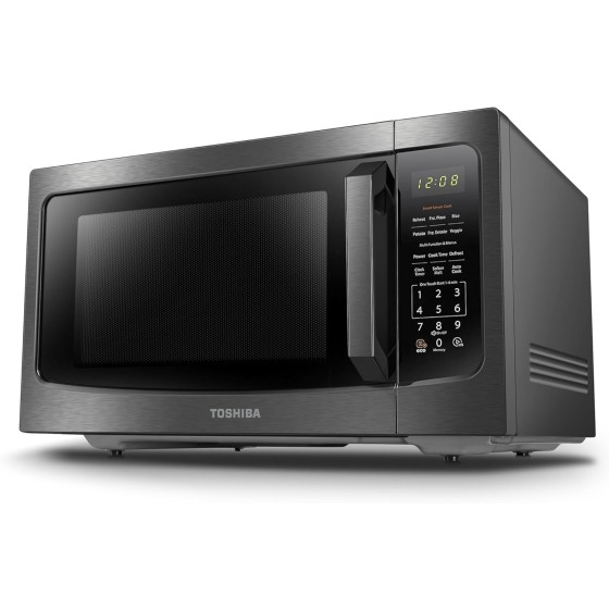 TOSHIBA ML-EM45P(BS) Countertop Microwave Oven with Smart Sensor and Position Memory Turntable, Function, 1.6 Cu.ft 13.6" Removable Black Stainless Steel, 1200W
