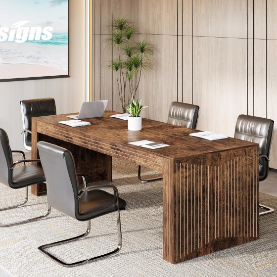 Tribesigns 6.5FT Conference Table, 78.74 L x 27.5 W Inches Meeting Table with Large Worktop, Modern Breakroom Table for Office Conference Room, Stable Wooden Structure, Easy Assembly, Vintage Brown