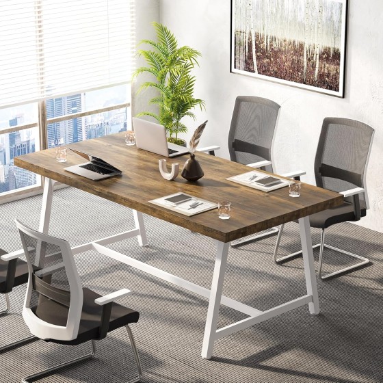 Tribesigns 6FT Rectangle Conference Table, 70.87L x 33.46W x 29.92H Inches Meeting Table for Conference Room, Vintage Wood Office Executive Desk with Strong Metal Frame for 6 People (Oak)